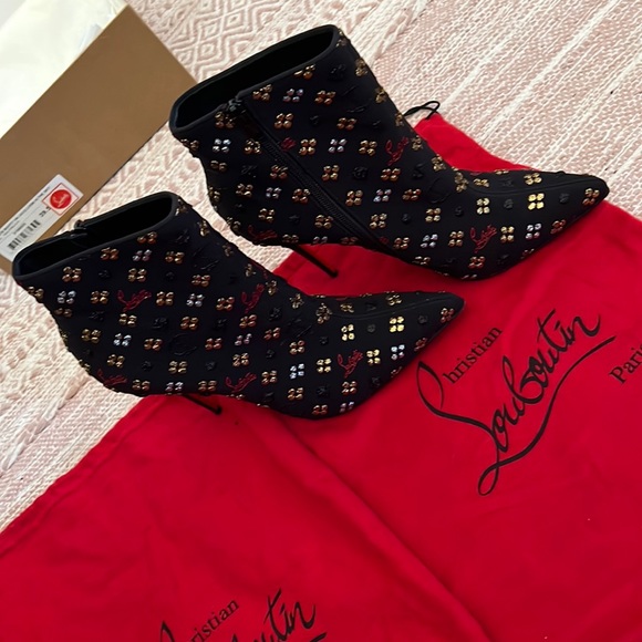 Black/Red/Gold So Kate 100Heels Jacq Loubi In The Sky Limited Edition Booties - Picture 1 of 8